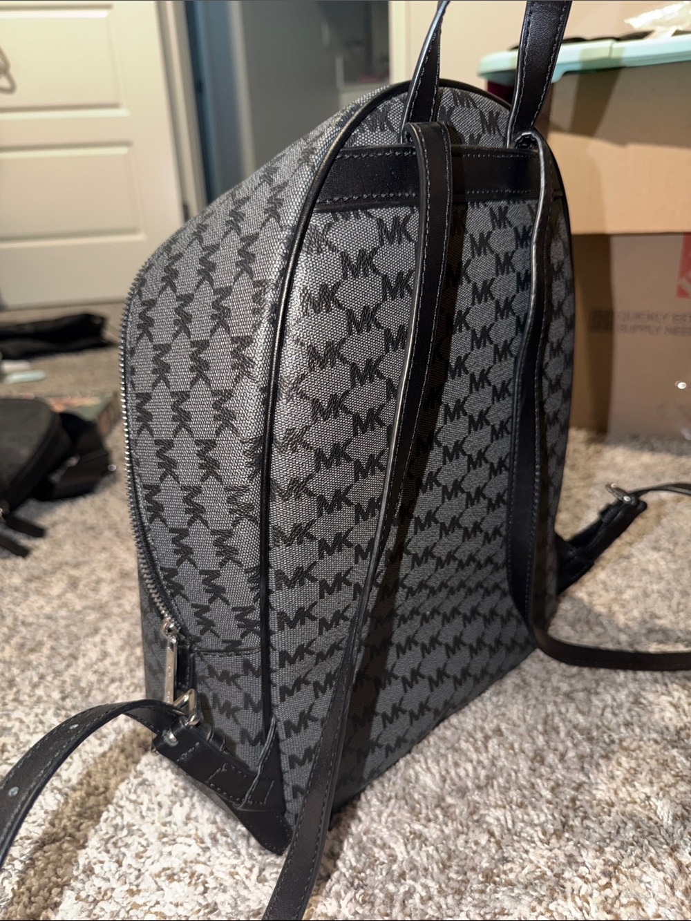 Michael Kors Gray and Black MK Monogram Connie Backpack - Picture 5 of 7